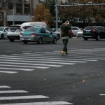 a person skating on a street