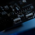 Close-up shot of a motherboard's connectors.