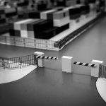 grayscale photo of building blocks