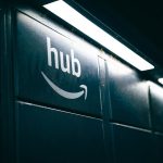 Amazon hub locker entrance with bright lights