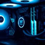 black and blue audio mixer