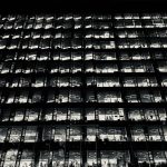 A black and white photo of a building