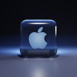 a blue glass with a white logo