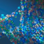 a close up of a blue and green structure