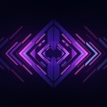 a dark background with a purple geometric design