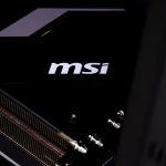 A close up of the msi logo on the side of a motherboard
