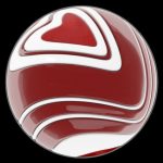 A red and white logo on a black background