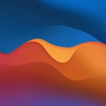 a blue and orange background with wavy shapes