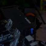 A gigabyte graphics card installed in a computer.