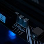 Close-up view of a computer motherboard.