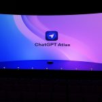 Chatgpt atlas logo displayed on a large screen.