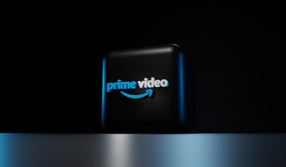 a blue logo on a black background