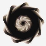 A spiraling dark form against a white background.