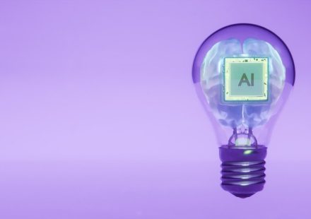 Ai brain inside a lightbulb illustrates an idea.