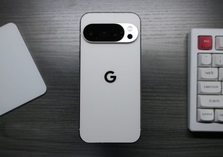 White smartphone with google logo and camera array.