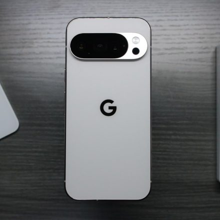 White smartphone with google logo and camera array.