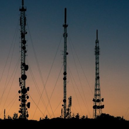 black towers during sunset