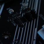 Motherboard's circuitry close-up.