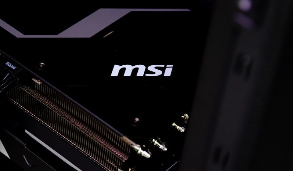 A close up of the msi logo on the side of a motherboard
