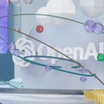 Openai logo surrounded by abstract digital network elements.