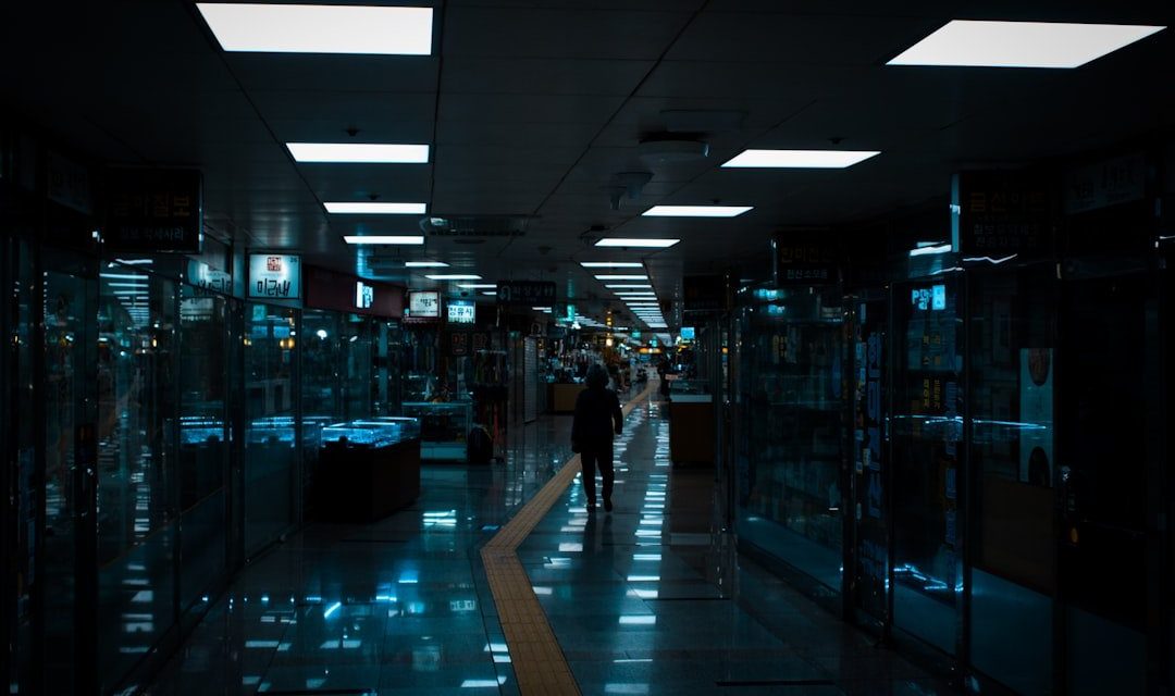 a person walking in a large room