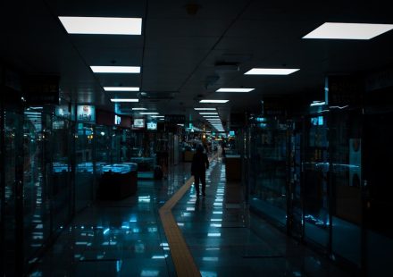 a person walking in a large room