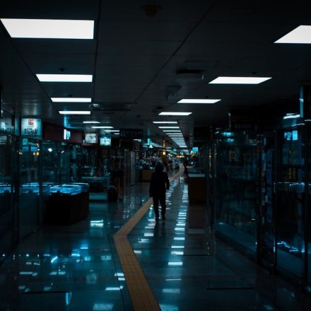 a person walking in a large room