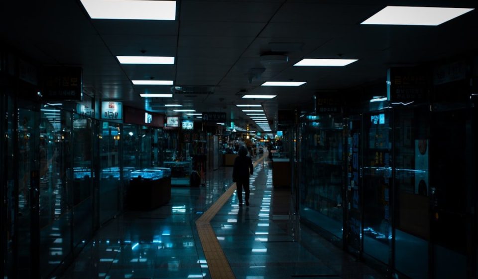 a person walking in a large room