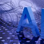 3D rendered ai text on dark digital background