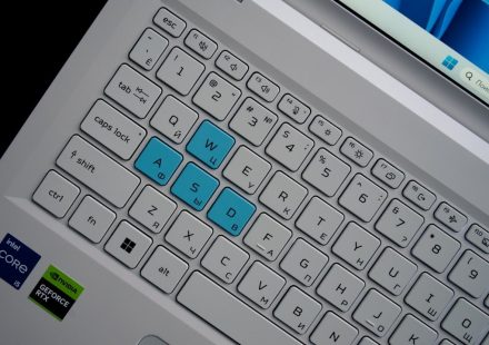 Close-up of a laptop keyboard with wasd keys highlighted.