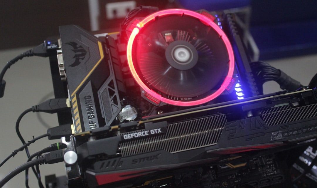 lighted black and gray graphics card