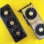 a close up of two computer fans on a yellow surface