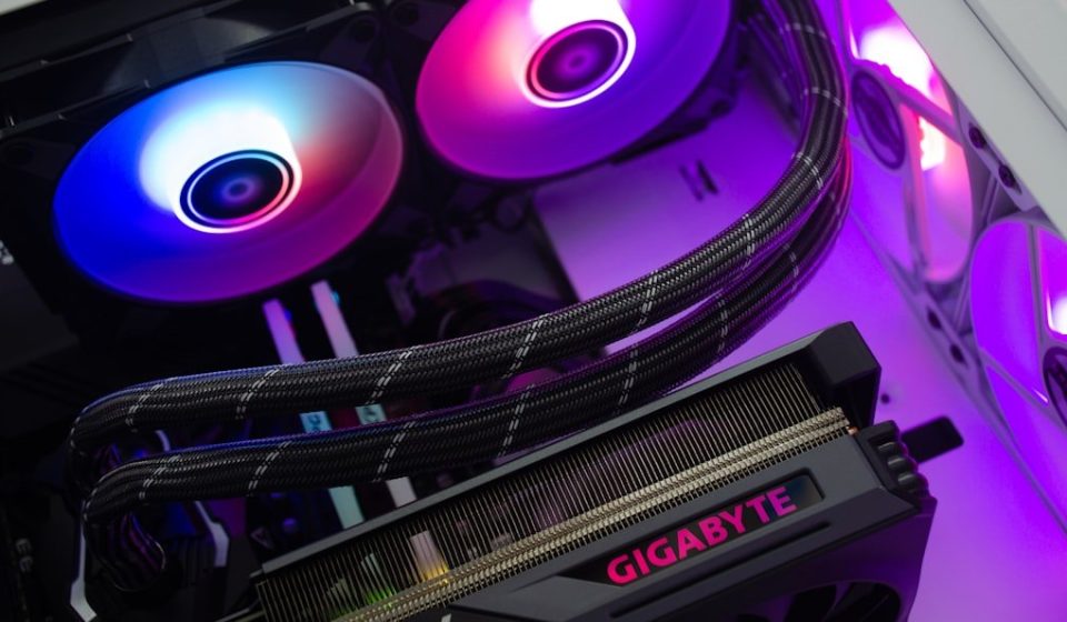 a close up of a computer case with two fans
