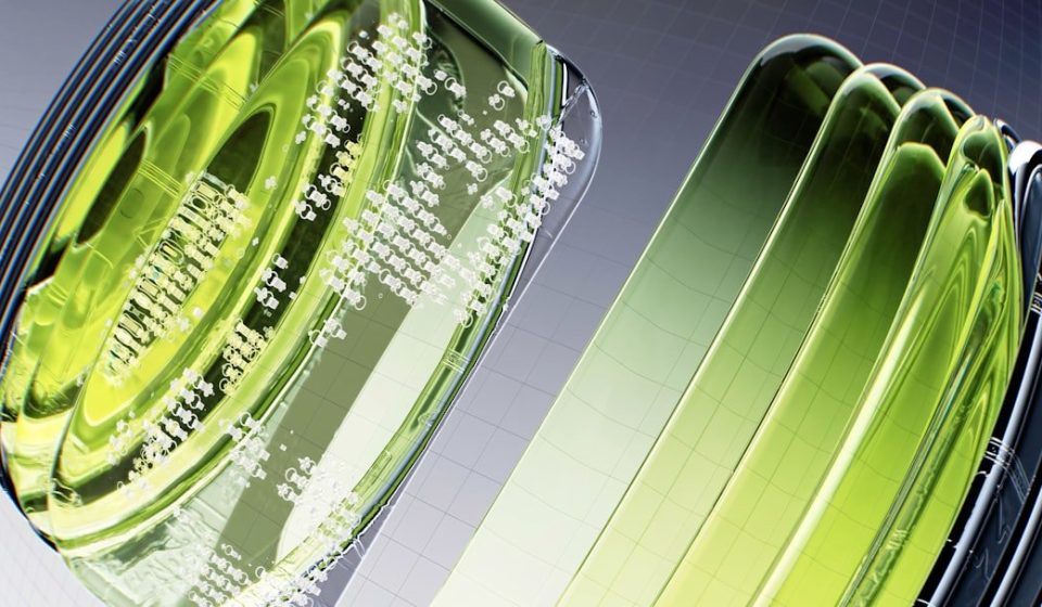 a close up of a green object on a white surface